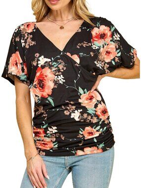 Women's T Shirt Black V Neck Short Sleeve Dressy Summer Comfort Drape Comfort